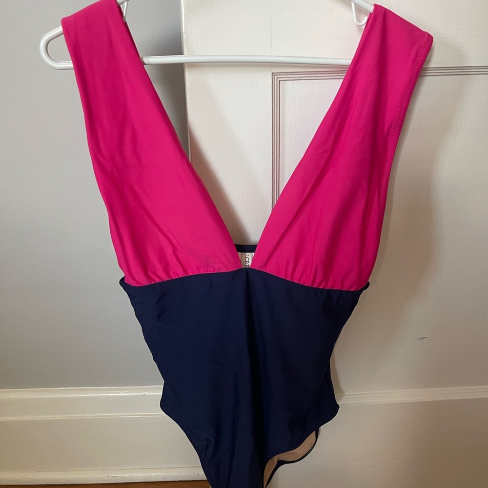 J. Crew Pink and Navy One Piece Swimsuit